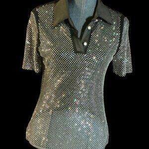 BLACK RHINESTONE TOP - Solid Black Back